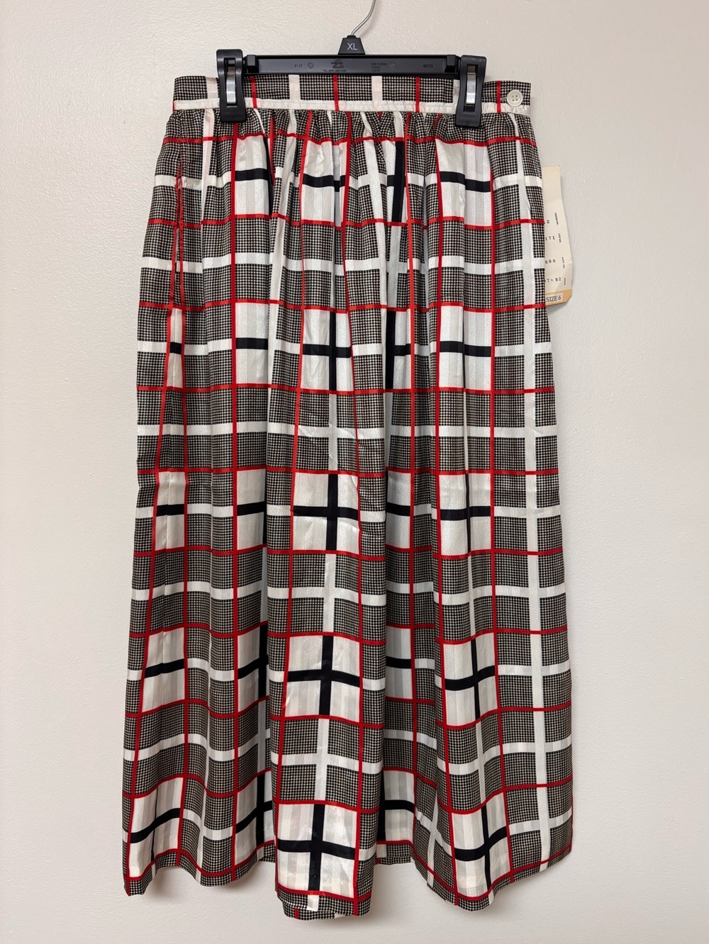 Vtg Evan Picone Plaid Midi Skirt Academia Designer Retro Red Black White 6